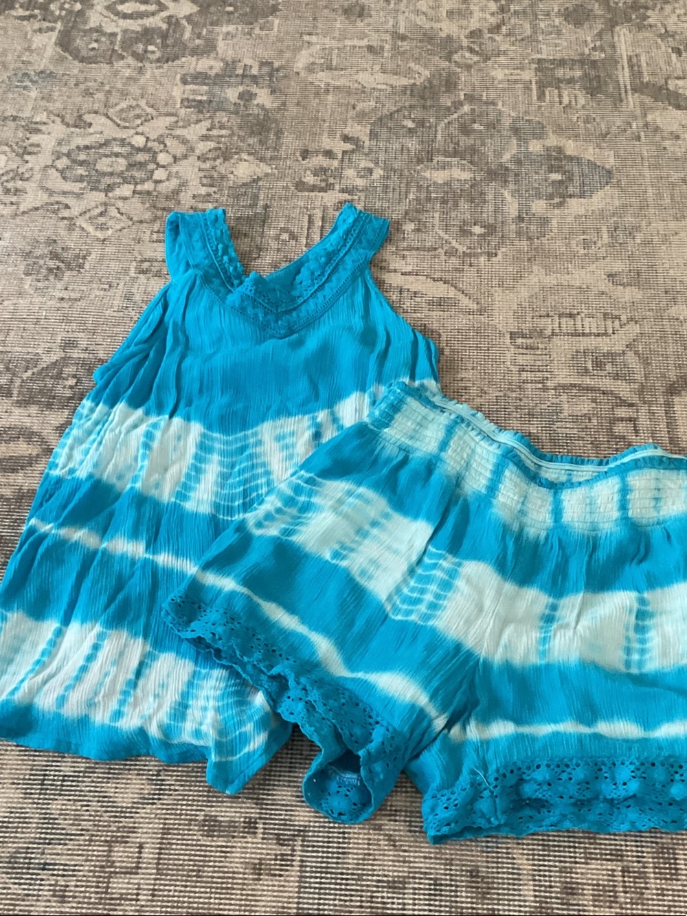 Justice Bright Turquoise Tank Top with Lace Trim
